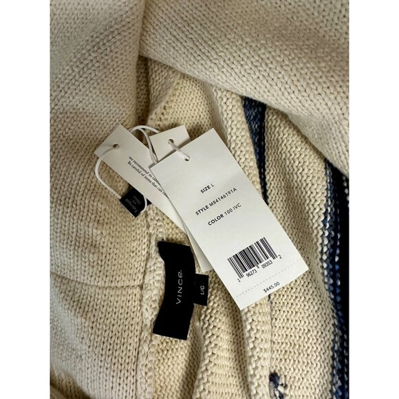 Vince Men’s Shawl Collar Textured Stripe Cardigan Sweater Ivory Navy L NWT $445 - Picture 7 of 10